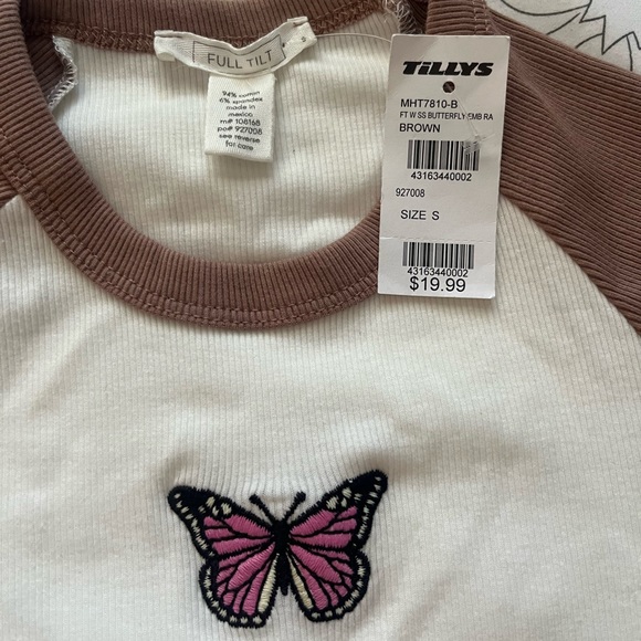 White and Brown Butterfly Baby Tee 🦋 - Picture 3 of 5